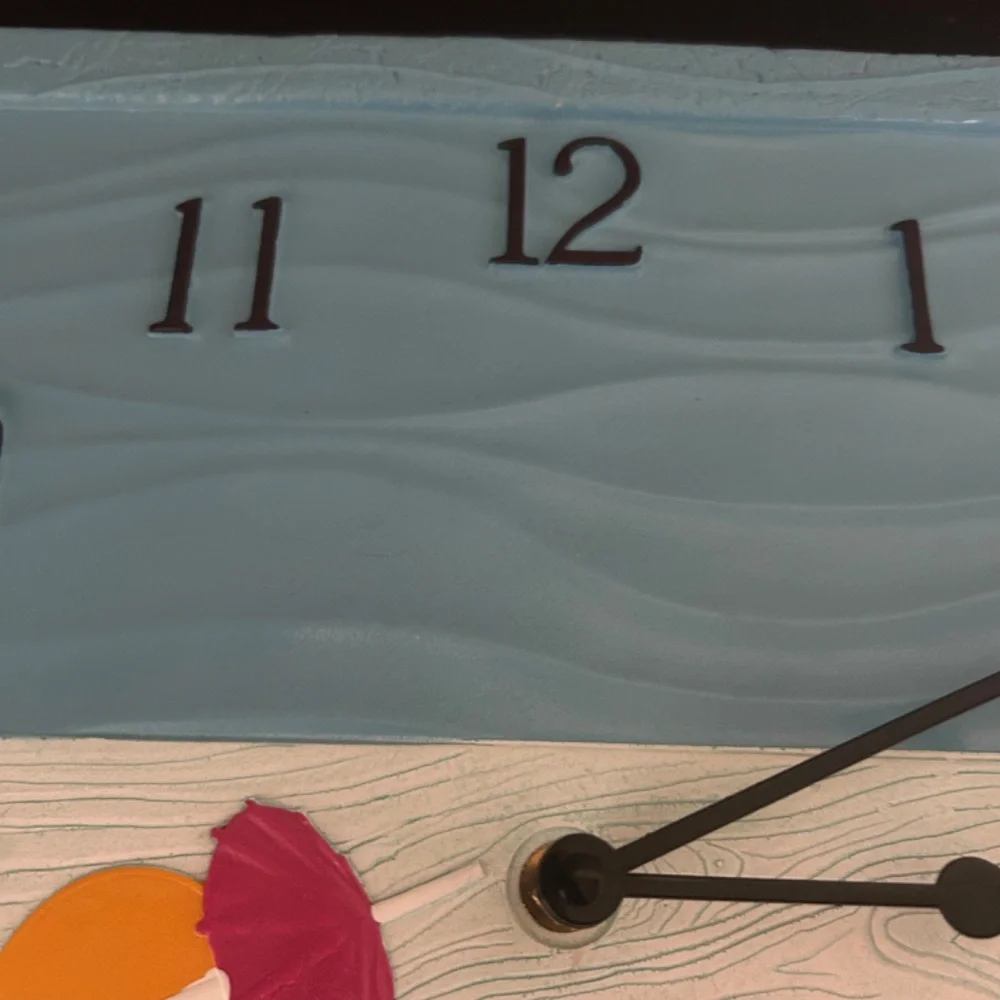 “At The Pool” Poly Resin Clock with Thermometer. NWOT